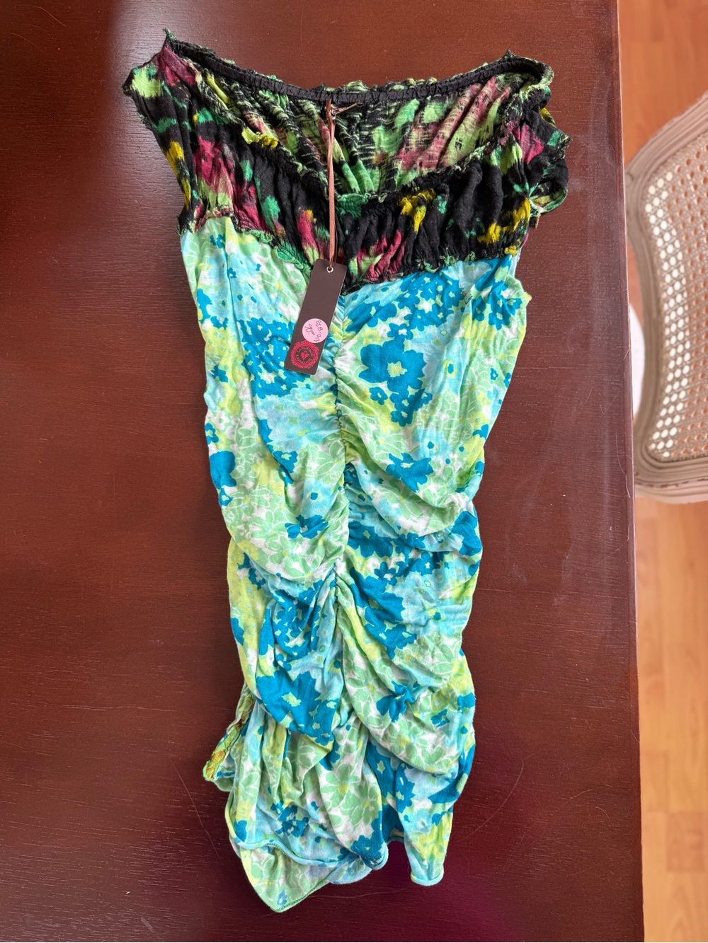 Language Bright Floral Tube Dress in Blue, Green & Black